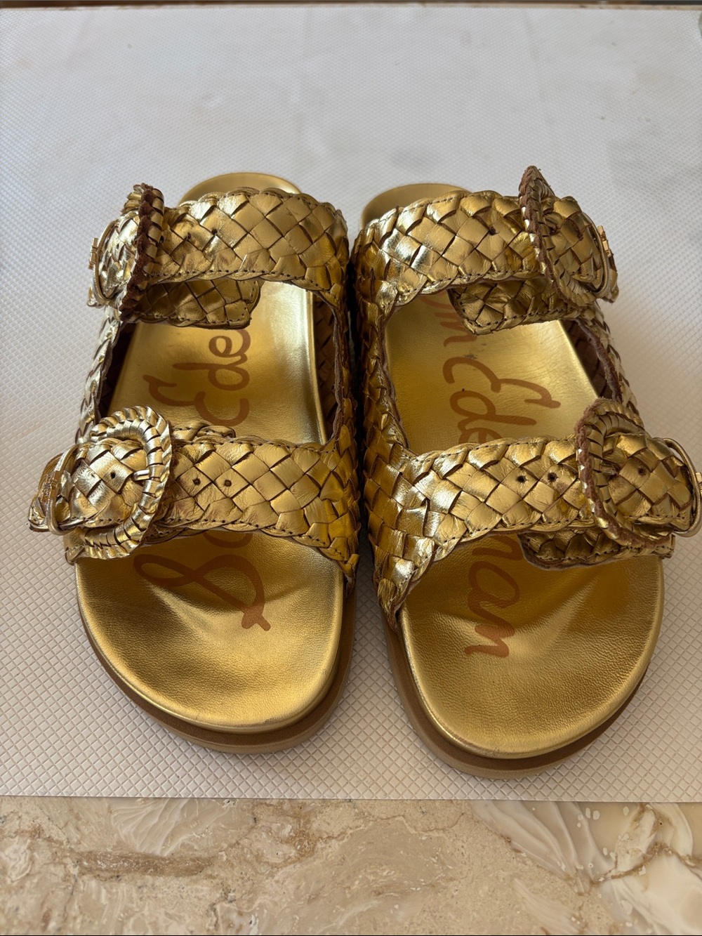 Sam Edelman Metallic Gold Braided Slide Sandals - Picture 2 of 4